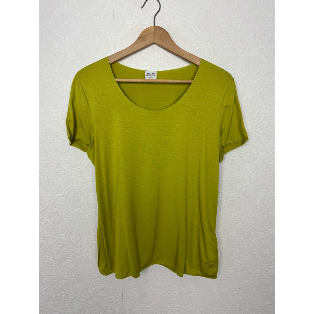Armani Collezioni Lime Green Scoop Neck Short Sleeve Top Italy Size 14 JMM02J